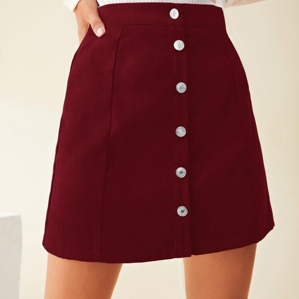Forever 21 Burgundy Button Down Mini Skirt Size 29